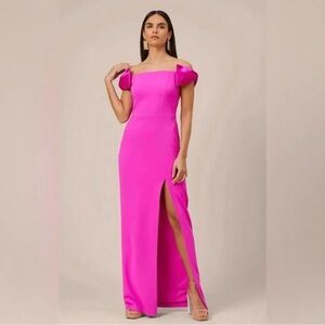 Adrianna Papell Fuchsia Off-Shoulder Maxi Dress